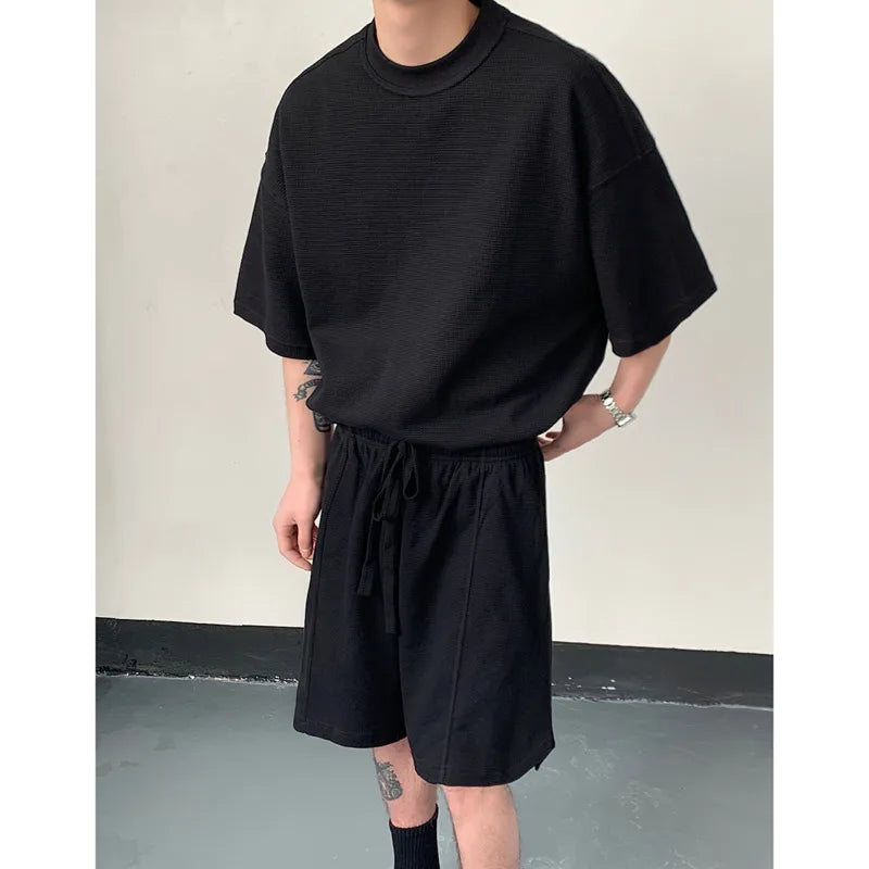 Hehope Summer Set Men Fashion Black Green Sports Set Men Streetwear Korean Loose Short Sleeved T-shirts Shorts Set Mens Short Sets