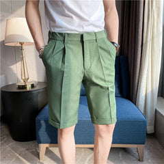 Hehope British Style Men's Summer Slim Fit Casual Shorts/Male High Quality Fashion Solid Color Shorts