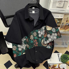 Hehope Summer Embroidered Shirts Men Fashion Casual Flower Shirts Mens Japanese Streetwear Loose Short Sleeve Shirts Men Plus Size