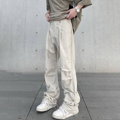 Hehope Baggy Cargo Pants Men Y2k Streetwear Bright White Straight-leg Autumn Elastic Waist Wide Leg Casual Oversized Stacked Trousers