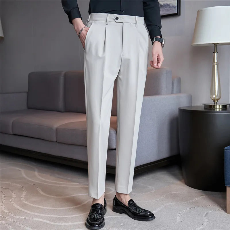 Hehope Men Suit Pants Autumn New Solid Casual Slim Fit  Formal Dress Trousers Slim Fit Pantalon Homme Wedding Party Men Clothing