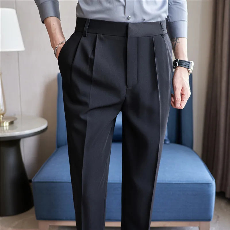 Hehope Men Suit Pants Autumn British Style Slim Fit Solid Casual Pantalon Homme Wedding Party Formal Dress Trousers Men Clothing