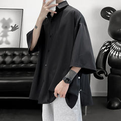 Hehope 5 Colors Side Buttons Shirt Harajuku Solid Button Up Korean Short Sleeve Aesthetic Male Shirts Blouse Men Black White Yellow