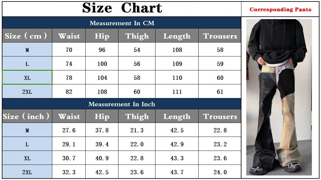 Hehope 2024 Y2K Fashion Coating waxing Patchwork Old Baggy Flare Jeans Pants Men 90s Clothes Vintage Long Trousers Pantalones Hombre