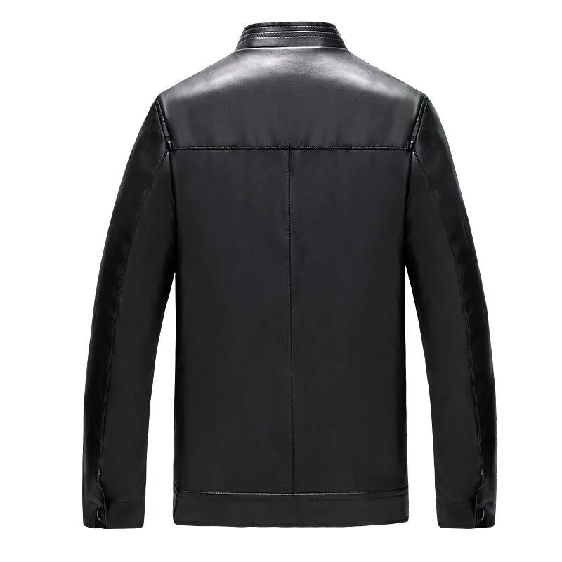 Hehope New Leather Jacket Men Spring Autumn Stand Collar Pu Coats Casual Male Leather Jacket Fashion Motorcycle Leather Jacket M-3Xl