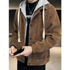 Hehope Men Corduroy Coat Autumn Winter Fake Two-piece Hooded Drawstring Jacket Quality Casual Large Size M-8XL Men's High-end Clothing