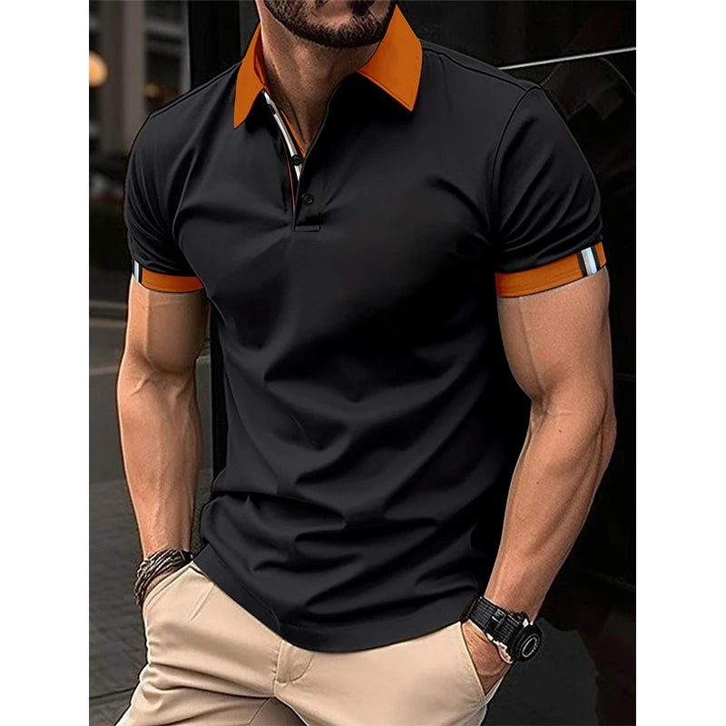 Hehope Summer New Loose Casual Patchwork Polo-neck Tee Male Simple All-match Pulllovers Top Hombre Short Sleeve T-shirt Men's Clothing