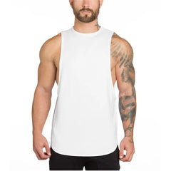 Hehope Solid Color Loose Men's Vest Sport Casual Long Fitness Hurdle Bottom Elastic Tank Top Fashion Youth Sleeveless Male Clothes