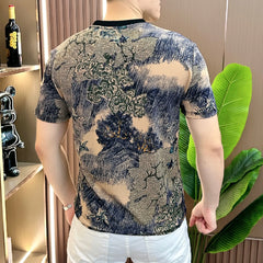 Hehope Chinese Style Printed Men's T-shirt Summer Short Sleeve O-neck Casual Tshirts Fashion Business Streetwear T Shirt M-5XL