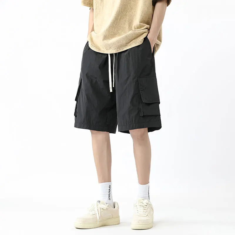 Hehope American Retro Men's Cargo Shorts Summer Casual Shorts High Quality Elastic Band Business Men Shorts Pockets Jogger Shorts