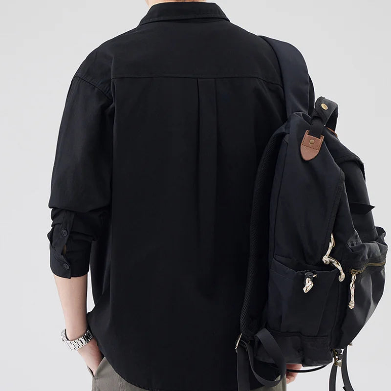 Hehope Spring and autumn new fashion men retro simple shirt with loose cargo casual shirt coat