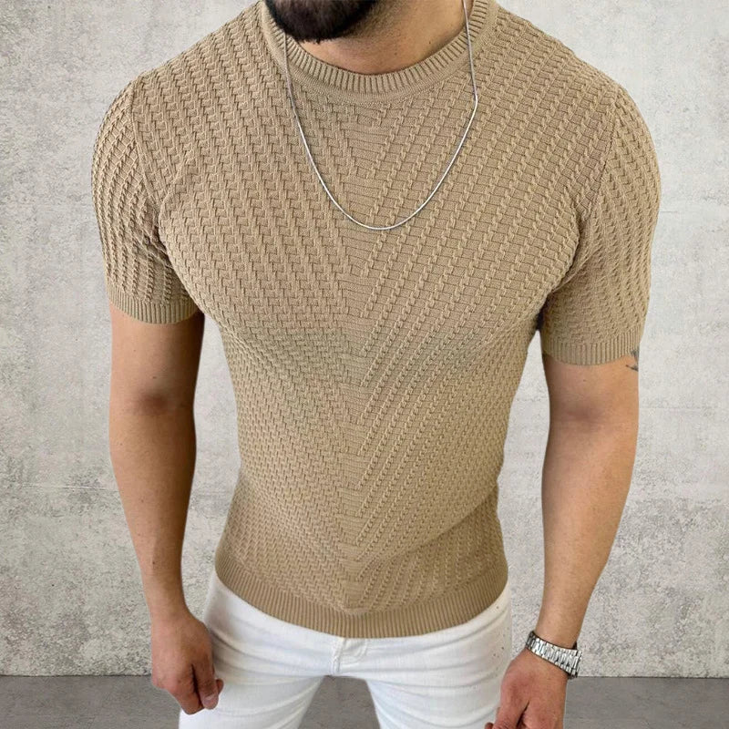 Hehope 2024 Fashion Solid Knit Tees Top Men Clothing Casual Male Arrow Jacquard Summer Shirts New Arrival Short Sleeve Pullover T Shirt