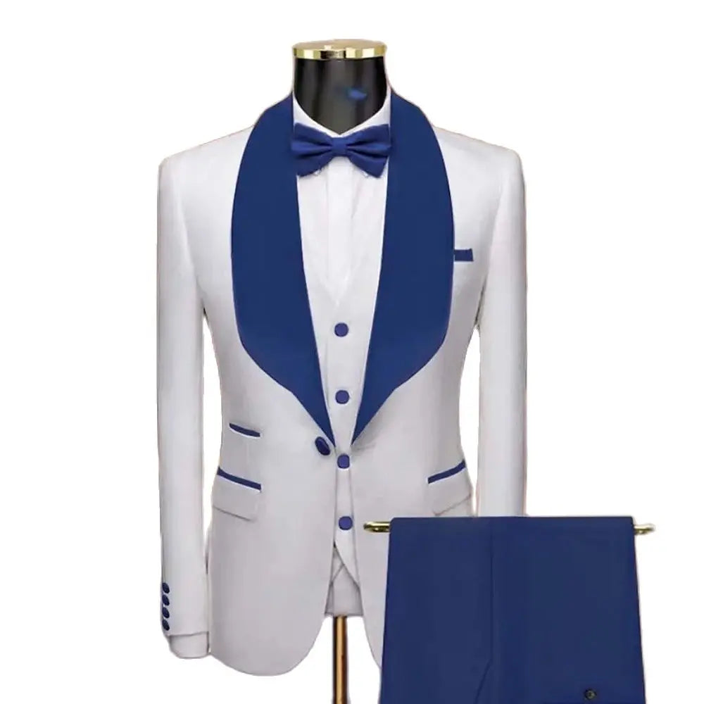 Hehope Luxury White 3 Piece Jacket Pants Vest Men's Suits Blue Shawl Lapel One Button Slim Fit 2024 Wedding Blazer Outerwears Full Sets