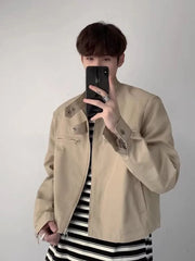 Hehope Hip Hop Y2k American Retro Cargo Bomber Jacket Spring Autumn Thin Coat Cropped Casual Solid Outerwear Streetwear