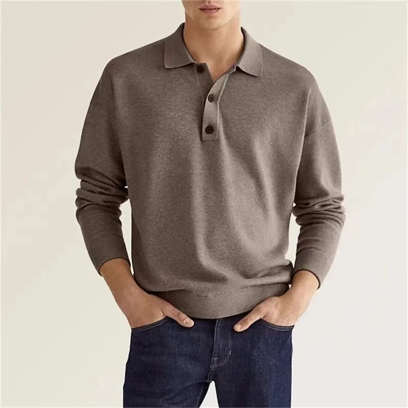 Hehope 2024 New Fashion Autumn New Long Sleeve V Buckle Men's Casual Shirt POLO Shirt