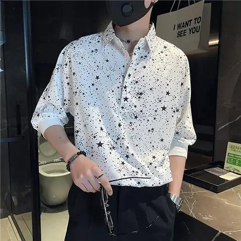 Hehope Fashion Casual Turn-down Collar Men's Clothing Loose Man Simplicity Printing Button Short Sleeve Streetwear Spring Summer Shirts