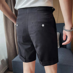 Hehope High Quality Summer High Waist Drape Formal Suit Shorts Men Clothing Fashion Business Casual Slim Fit Office Short Pants 29-36