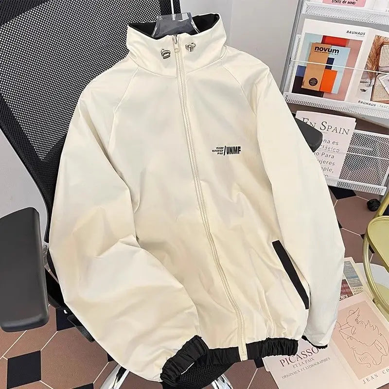 Hehope Men's Women's Jackets Spring Autumn Zip Up Sweatshirt Reversible Wear Long Sleeve Windbreaker Waterproof Outerwear Couple Jacket