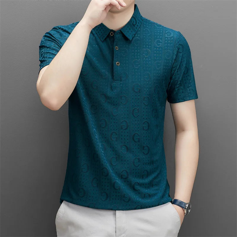 Hehope Men Fashion Business Casual Button Polo Collar Shirts Summer Short Sleeve Solid Color T-shirt Breathable Textured Pullover Tops