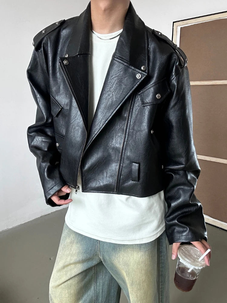 Hehope Autumn Jackets Stylish Moto Handsome Retro American Style Versatile Cropped Rivet Windproof Classic Workout Daily Solid Color