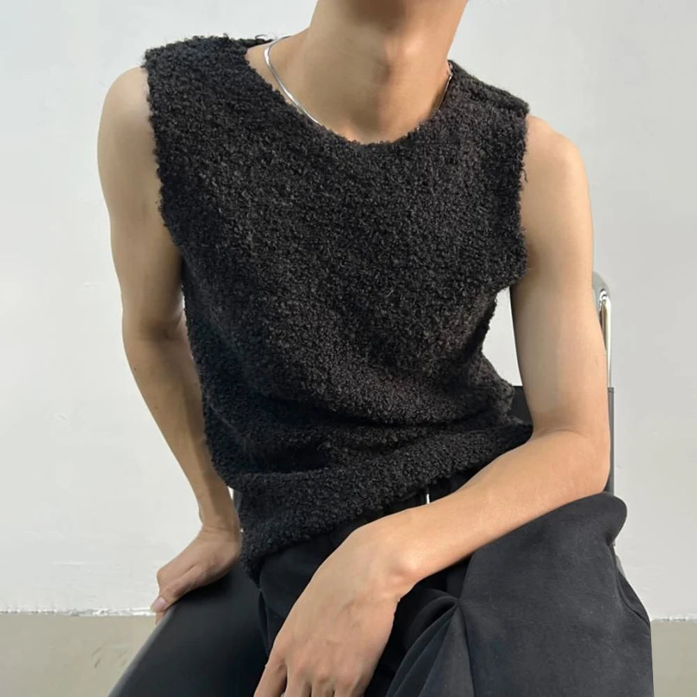 Hehope Mens Sexy Slim Shearling Vest 2024 New Genderless Fashion Youth Trend Versatile Comfortable Solid Color Simple Tank Top Unisex