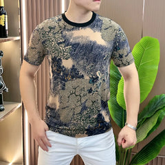 Hehope Chinese Style Printed Men's T-shirt Summer Short Sleeve O-neck Casual Tshirts Fashion Business Streetwear T Shirt M-5XL