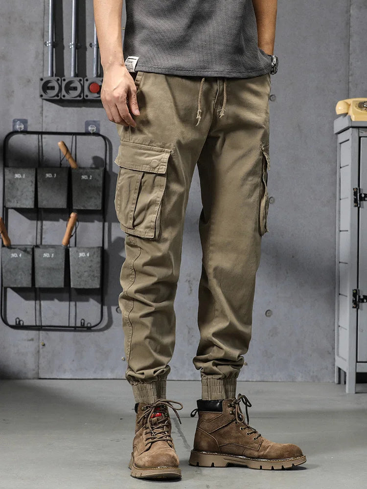 Hehope Spring Summer Men's Cotton Cargo Pants Multi-Pockets Army Military Slim Fit Joggers Workwear Casual Cotton Tactical Trousers