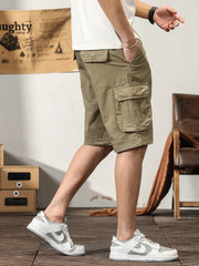 Hehope Summer Men's Cargo Shorts Multi-Pockets Breathable Cotton Knee-Length Straight Casual Shorts Male Solid Bermuda Short Pants