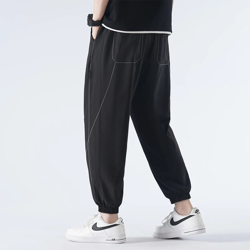 Hehope New Youth Fashion Versatile Ice Silk Elastic Quick Drying Sports Haren Pants Spring Summer Men'S Casual Loose 9-Point Trousers