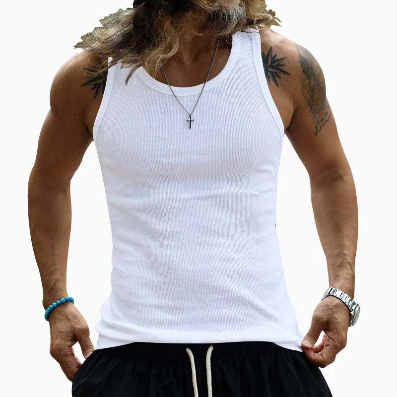 Hehope Elastic Slim Fit Knit Vest Mens Summer New Casual Solid Color Ribbed Knitted Tank Tops For Men Leisure Crew Neck Sleeveless Tee