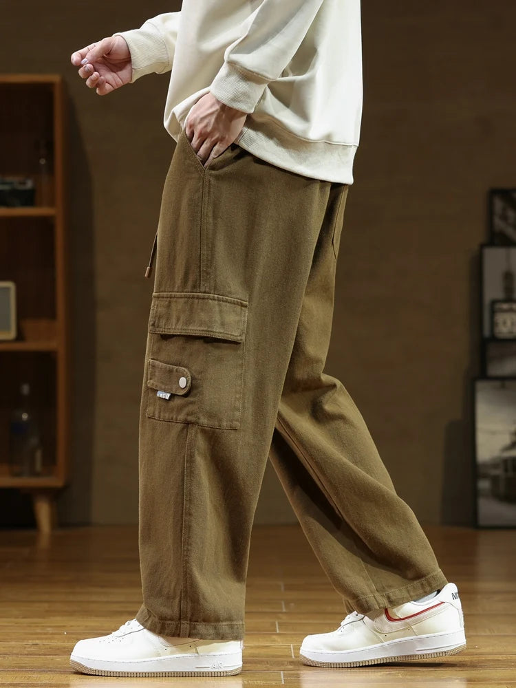 Hehope Autumn New Cargo Pants Men Multi-Pockets Cotton Casual Wide Pants Male Workwear Loose Straight Trousers Big Size 7XL 8XL