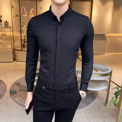 Hehope Mens Exquisite Solid Color Shirt Yingya Gentleman Style Youth High-quality Long-sleeved Business Men's Casual Slim-fit Shirt