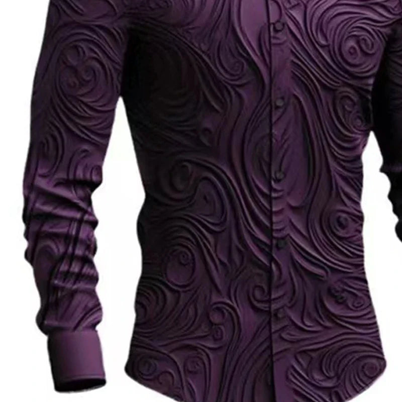 Hehope Spring Autumn Retro Gothic Men's Shirt Outdoor Solid 3D Printed Totem Halloween Streetwear Turn-down Collar Long Sleeve Shirt