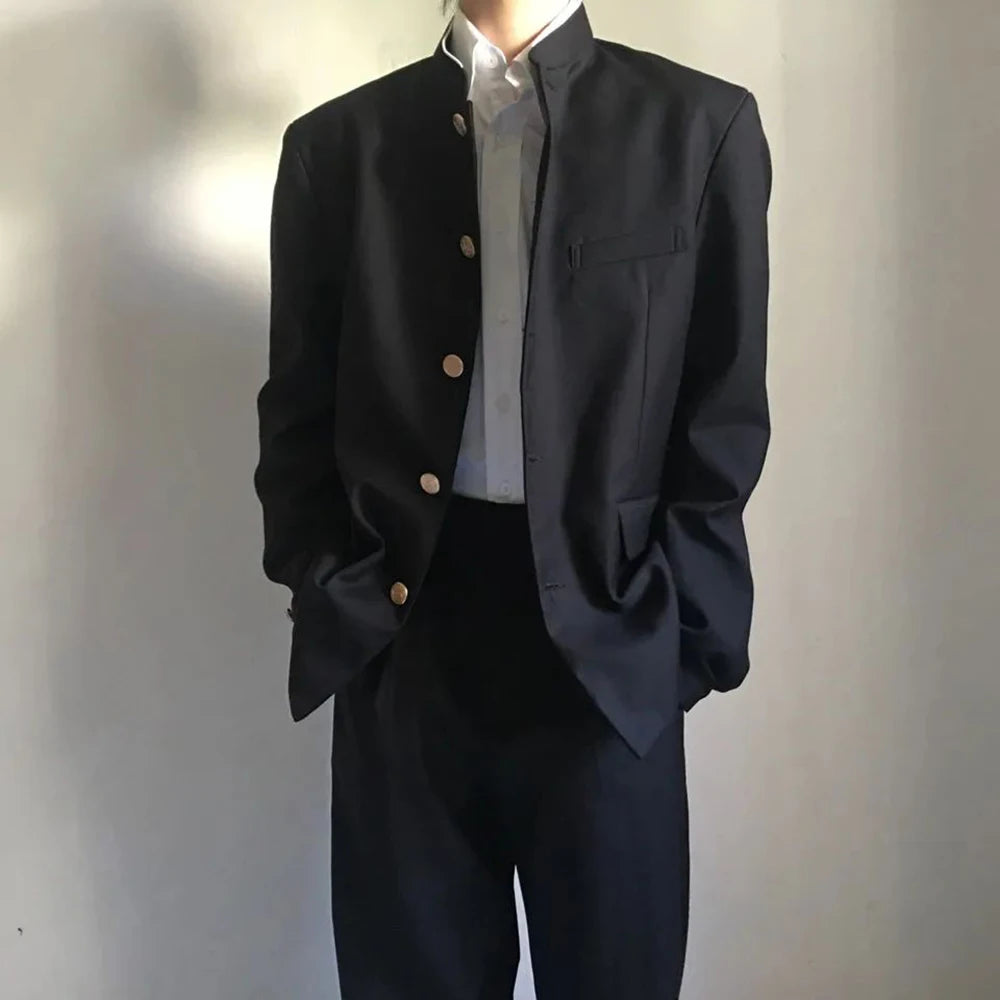 Hehope Japanese College Uniform Jacket Stand-up Collar Suit Jacket Top Men's Spring Summer College Wind Trend Men Coat School Uniform