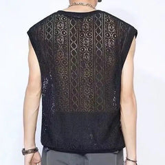 Hehope Korean Style Solid Color Vests Summer New Hollow Out Printing Fashion Clothes Men's Out Streetwear Personality Tank Tops