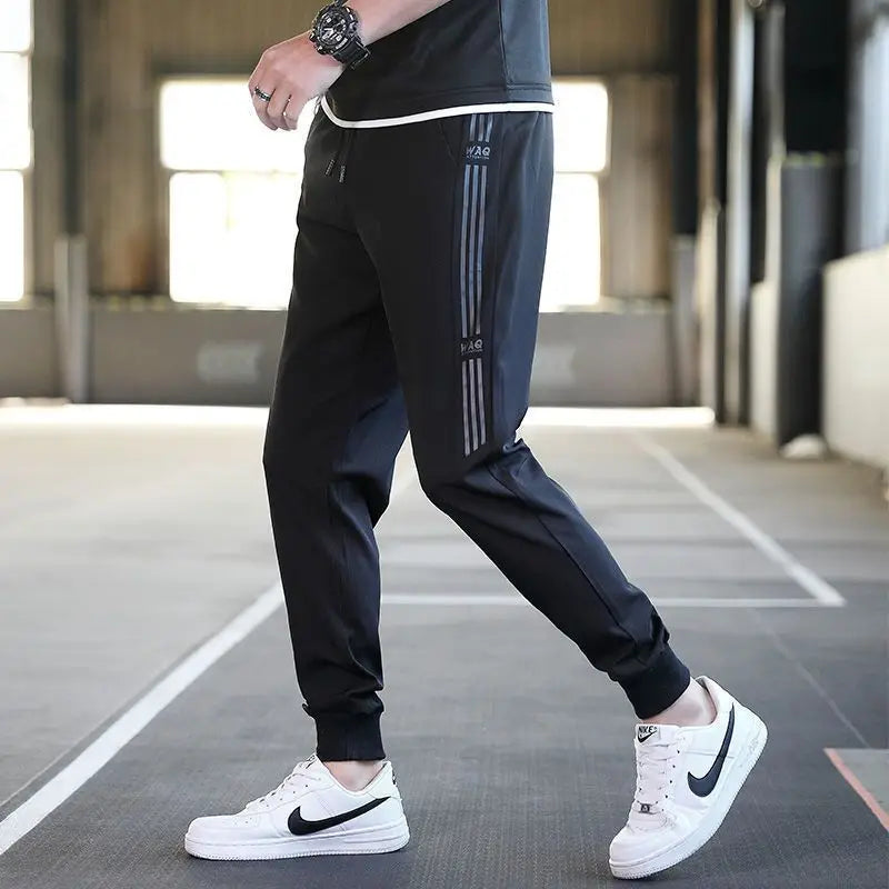 Hehope Spring Summer Men Joggers Stripes Sweatpants New Casual Elastic Waist Pockets Sports Clothing Fashion Slim Bound Feet Trousers