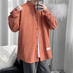 Hehope Corduroy shirt men's long sleeve loose Japanese retro work shirt autumn and winter fashion brand ruffian handsome casual coat