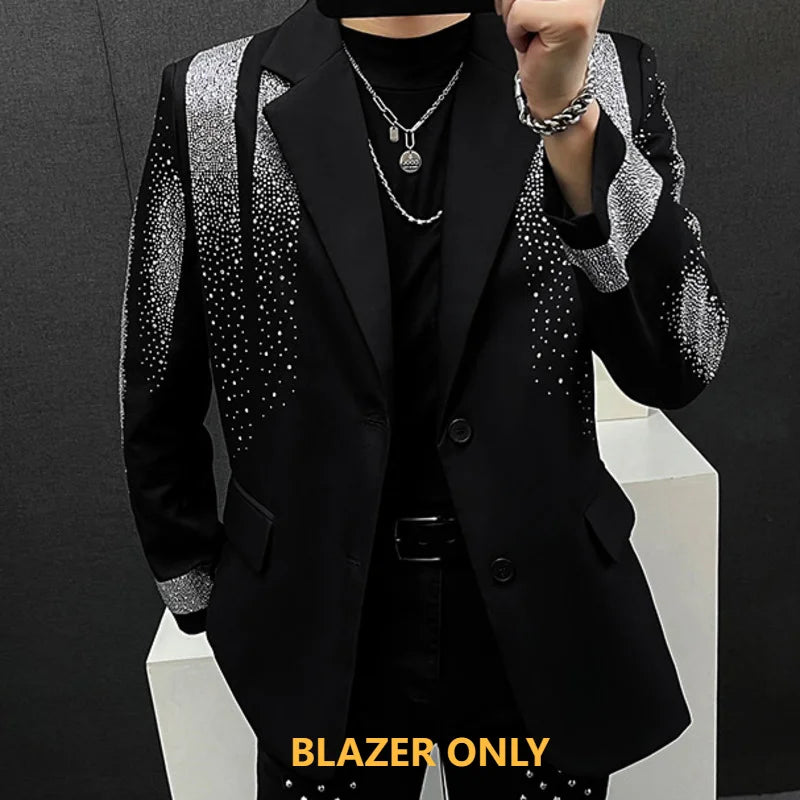 Hehope High Quality Blazer Luxury Diamond Mens Fashion Heavy Industry Hot Diamond Punk Slim Suit Jacket Men Chaquetas Hombre De Vestir