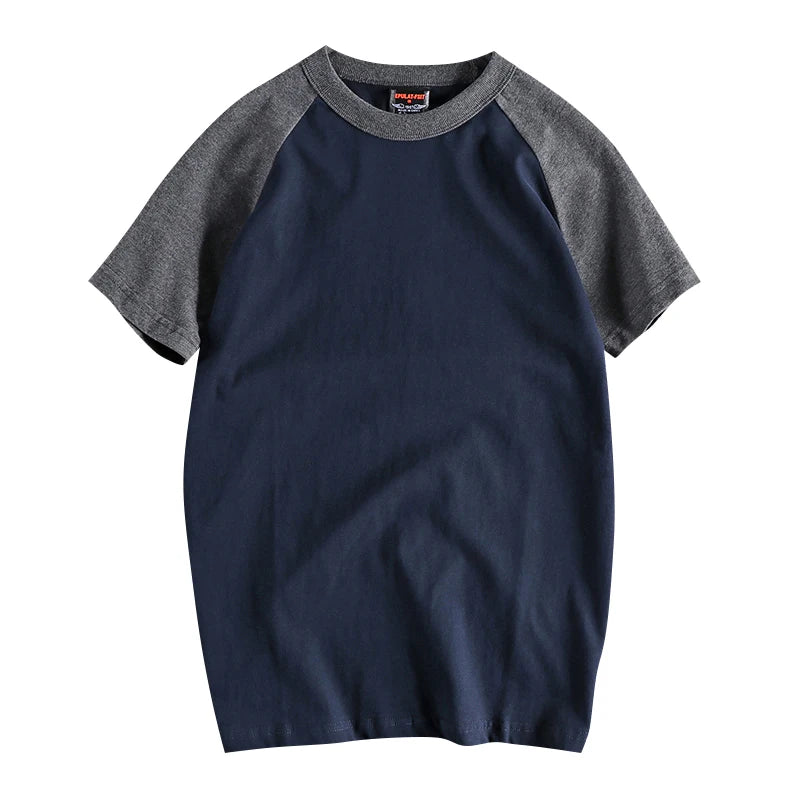 Hehope Summer New American Retro Short-sleeved O-neck Raglan Sleeve T-shirt Men's Fashion Simple 100% Cotton Washed Casual Sport Tops