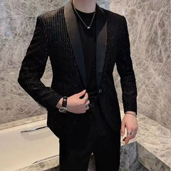 Hehope Spring Autumn Korean Fashion Slim Velvet Shiny Blazers Male Casual All-match Business Suit Homme Oversized Jacket Men Coat Top