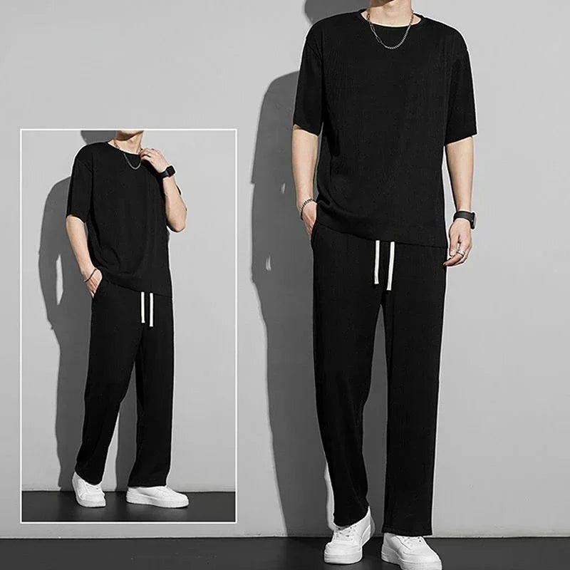 Hehope Top Pants Sets Kpop Short Quarter Sleeve Tracksuit Korean Style T Shirt Man Summer Sports Suits Aesthetic Cool Xl Men's Clothing