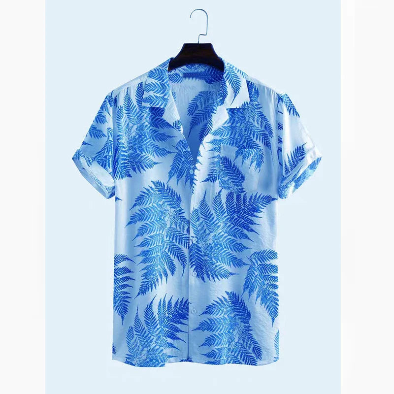 Hehope New Summer Men's Hawaiian Shirts Maple Leaf Print Turn-down Collar Shirts For Men Button-up Short Sleeve Tops Trend Men Clothes