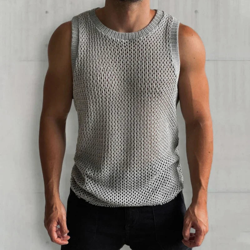 Hehope Sports Fitness Breathable Knitted Mesh Tank Tops Men Summer Casual Solid Color Hollow Out Knit Vest Mens Fashion Sleeveless Tops