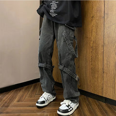 Hehope Men Fashion Wash Retro Ribbon Straight Loose Wide Leg Jeans Pants New Streetwear Baggy Jeans Male High Street Denim Pants M-5XL