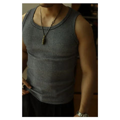 Hehope Retro Sports Fitness Men's Vest Summer Solid Color Knit Vest High Quality Slim-fit Elastic Vest Sleeveless Base Shirt Sportswear