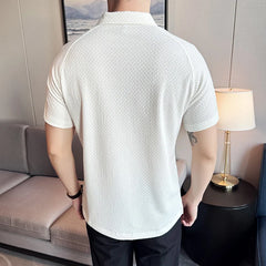 Hehope Men POLO Shirt 2024 British Style Summer Ice Silk Thin Solid Color Casual Elastic Slim Fit Short Sleeved T-shirt Mens Clothing