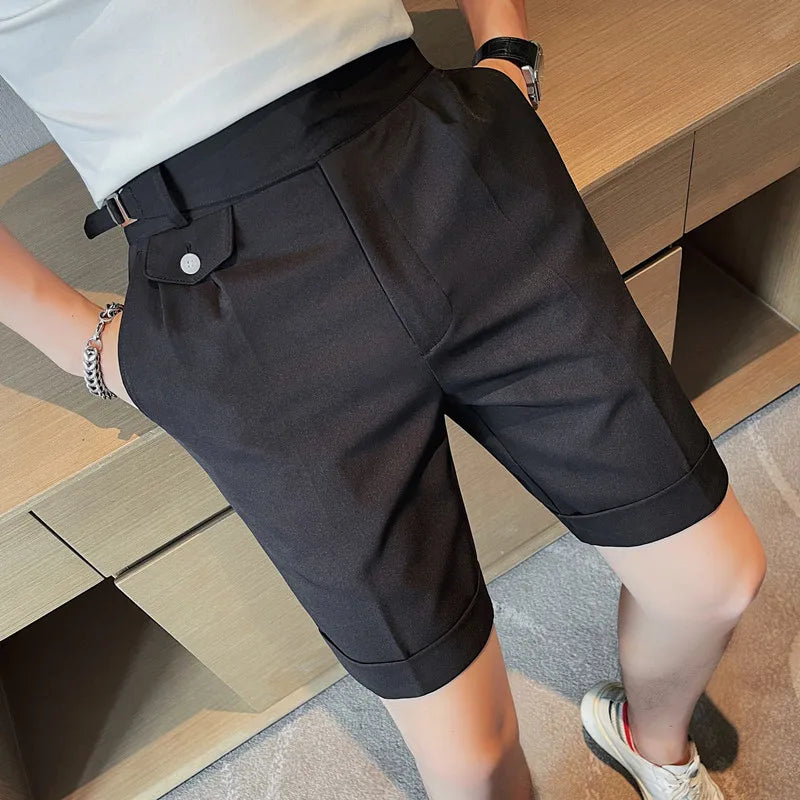 Hehope High Quality Summer High Waist Drape Formal Suit Shorts Men Clothing Fashion Business Casual Slim Fit Office Short Pants 29-36