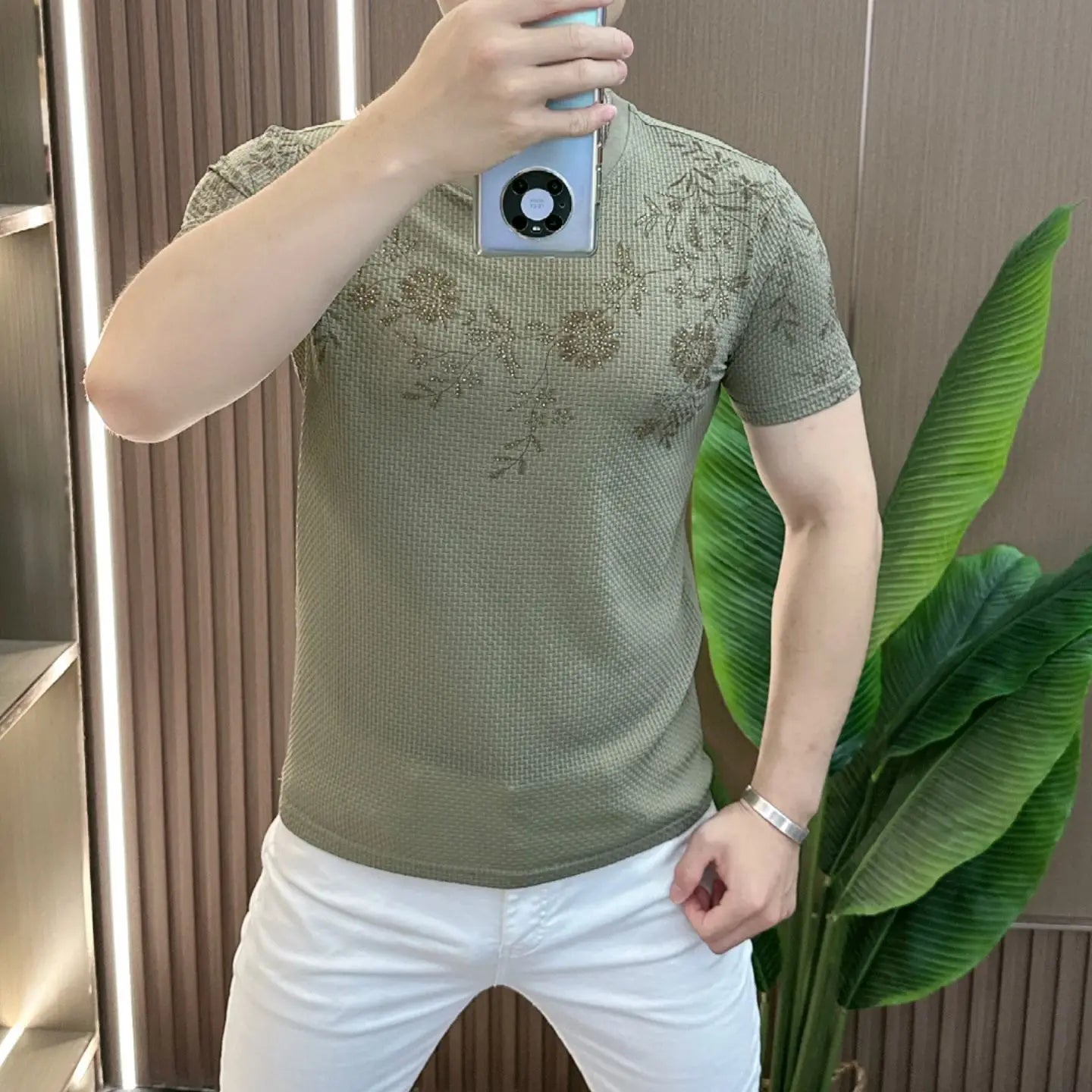 Hehope Luxury Floral Print T-shirts Men Short Sleeve T-shirt Summer Ice Silk Breathable Casual Social Round Neck Tee Tops M-5XL