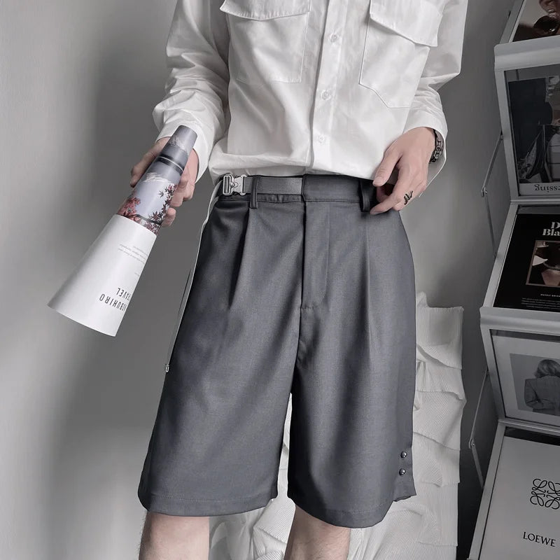 Hehope Summer Suit Shorts Men Fashion Social Mens Dress Shorts Korean Loose Business Casual Shorts Mens Grey Black Office Formal Shorts