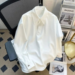 Hehope New Spring and Autumn Simple Commuting Polo Collar Business Style Casual Loose Fit No Iron Drop Solid Color Versatile Shirt